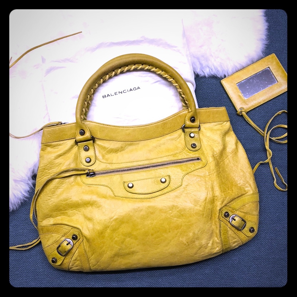 Vintage Balenciaga 2004 Chèvre Purse Bag w PH in Nicole Richie Yellow - Picture 2 of 9